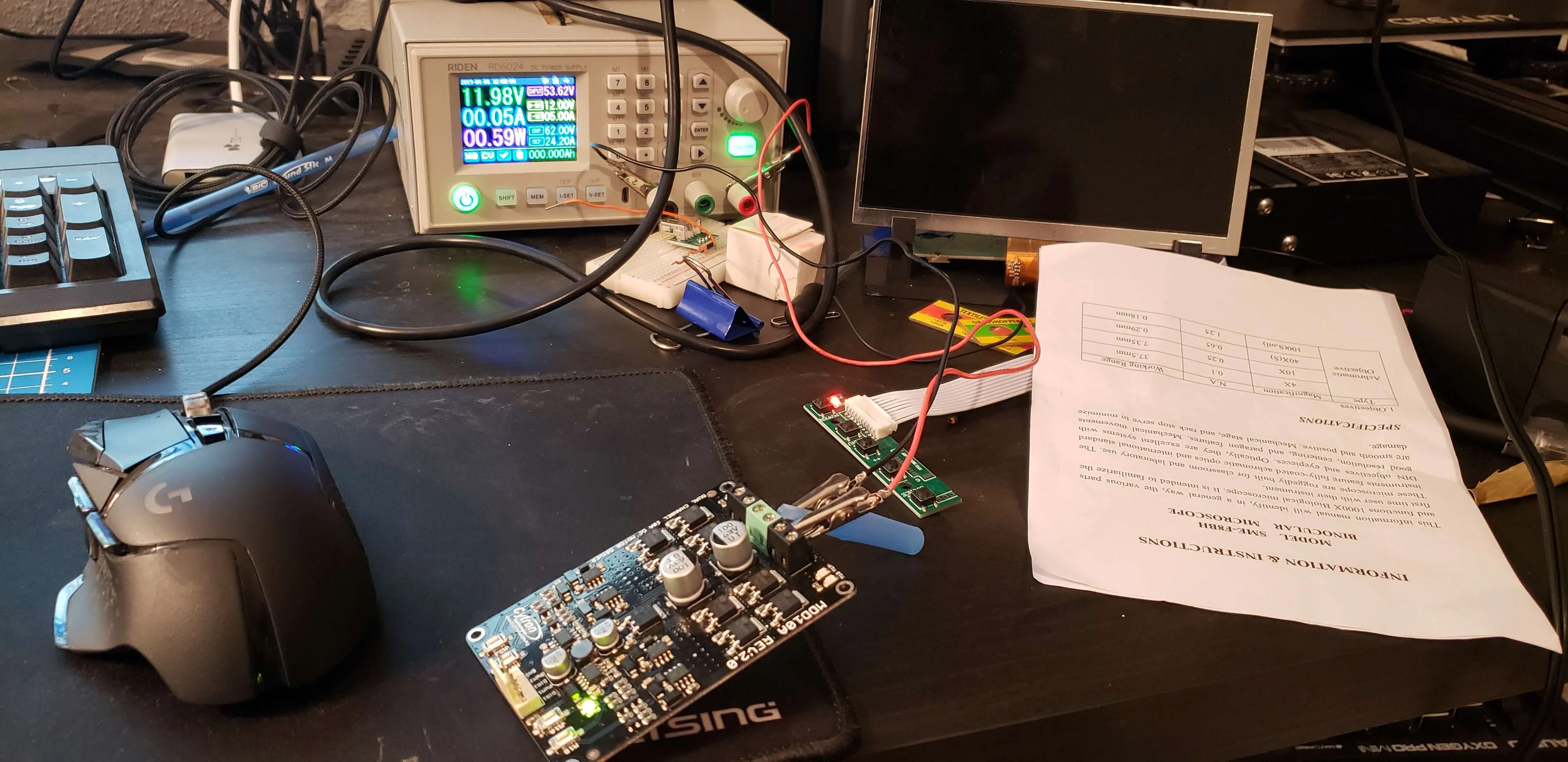 Power supply and DC motor controller on work bench